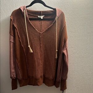 57. Oli & Hali V-Neck Brown Hooded Jacket